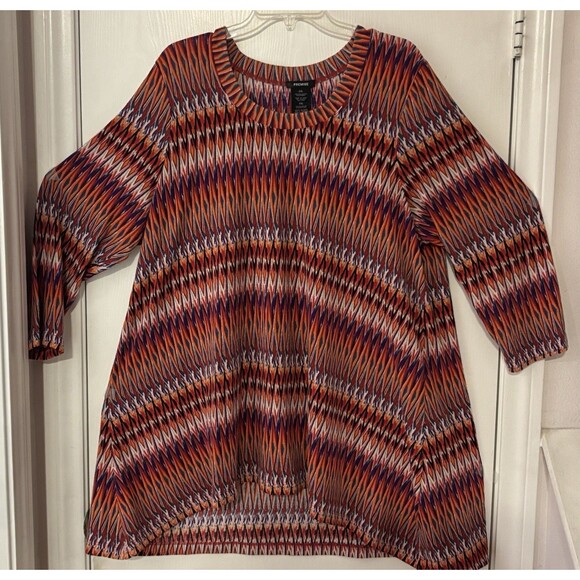 Women's Premise  2XL Top Multi Color Orange Geo Pattern 3/4 Sleeve Point Hem - Picture 1 of 13